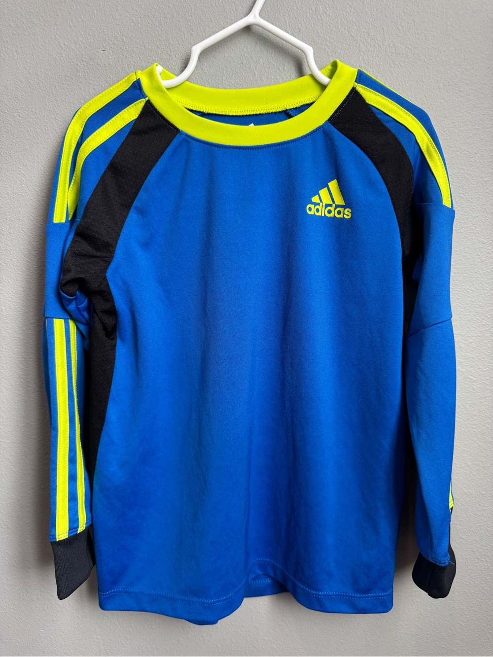 Adidas Long Sleeve Shirt Blue Neon Black Kids Size 4